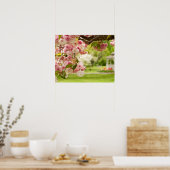 Perfecte landschapsarchitectuur met bloeiende kers poster (Keuken)