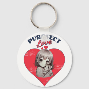 Perfecte Liefde Illustratie van Schattig Kat Meisj Sleutelhanger