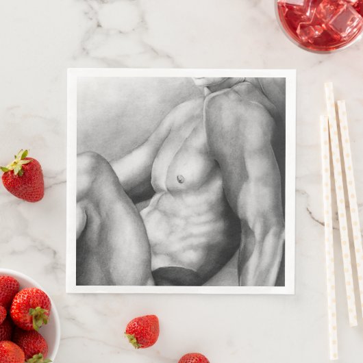 Perfecte Man Borst & Torso Fijne Kunst Houtskool S Servetten (Insitu)