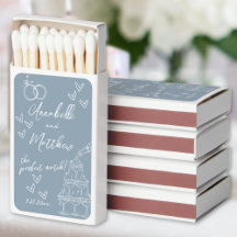 Perfecte Match Handgetekende Blauwe Trouwmatchbox