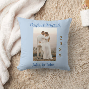 perfecte match koppel foto jaar naam blauwe trendy kussen