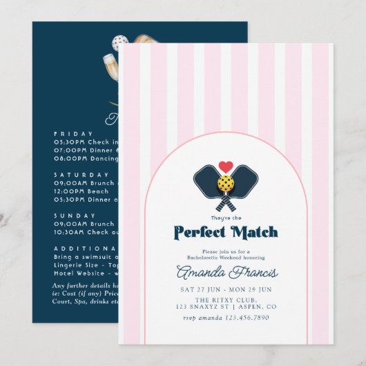 Perfecte Match Pickleball Bachelorette Weekend Kaart (Voorkant / Achterkant)