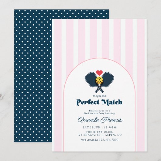 Perfecte Match Preppy Pickleball Bachelorette Fees Kaart (Voorkant / Achterkant)