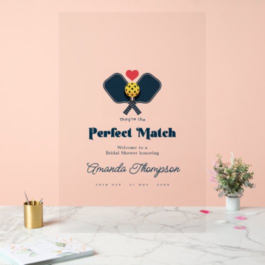 Perfecte Match Preppy Pickleball Bruiloft Borrel Acryl Bord (Huwelijk)
