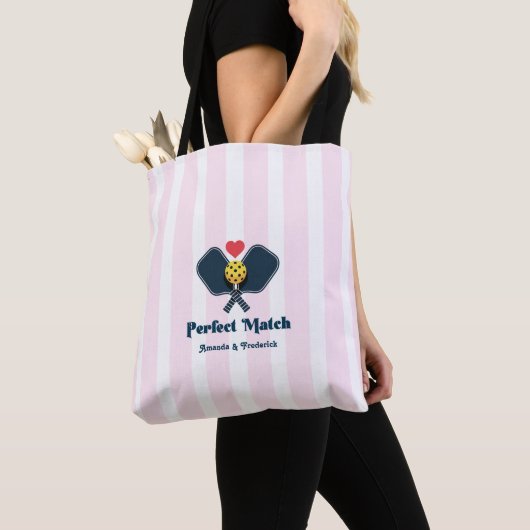 Perfecte Match Preppy Pickleball Bruiloftsfeest Tote Bag (Dichtbij)