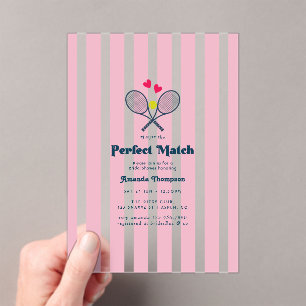 Perfecte Match Preppy Tennis Bruiloftsborrel Acryl Uitnodigingen