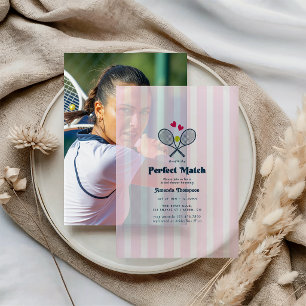 Perfecte Match Preppy Tennis Bruiloftsborrel Vellum Uitnodigingen