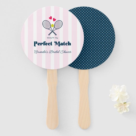 Perfecte Match Preppy Tennis Trouw Bruiloft Handwaaier (Voorkant en achterkant)