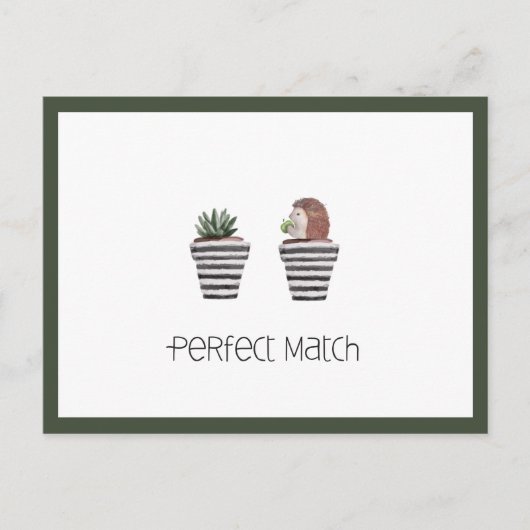 Perfecte Match | Schattige Egel & Cactus Liefde Briefkaart (Voorkant)