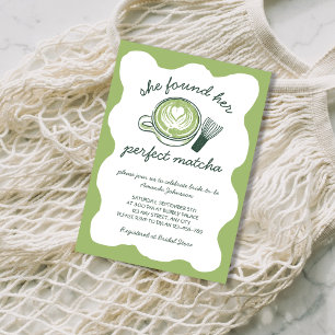 Perfecte Matcha Groene Thee Hand Getekende Bruilof Kaart