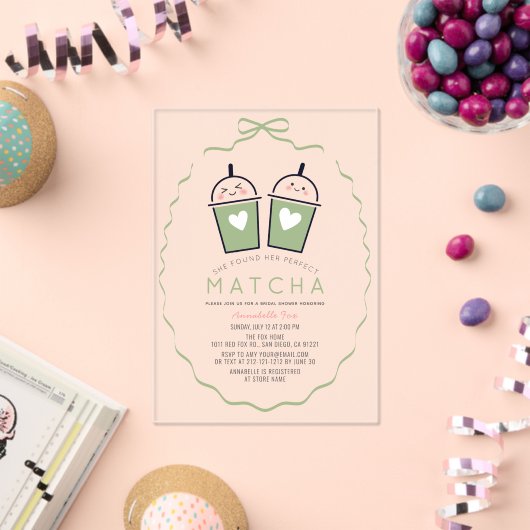 Perfecte Matcha Kawaii Boog Frame Bruiloft Acryl Uitnodigingen (Insitu (Viering))