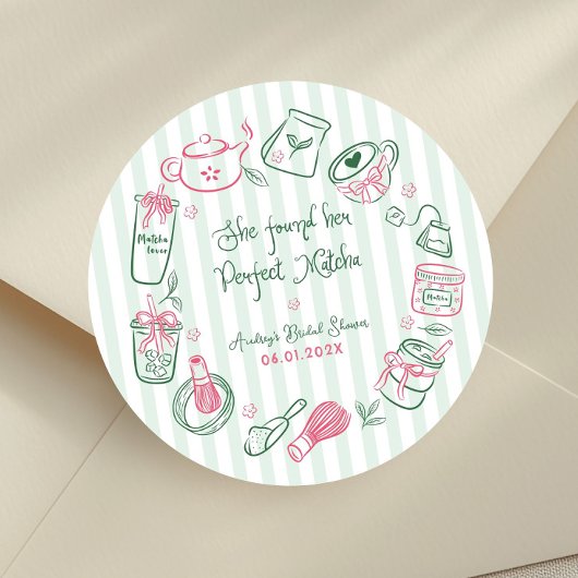 Perfecte Matcha Roze en Groene Bruidsdouche Ronde Sticker
