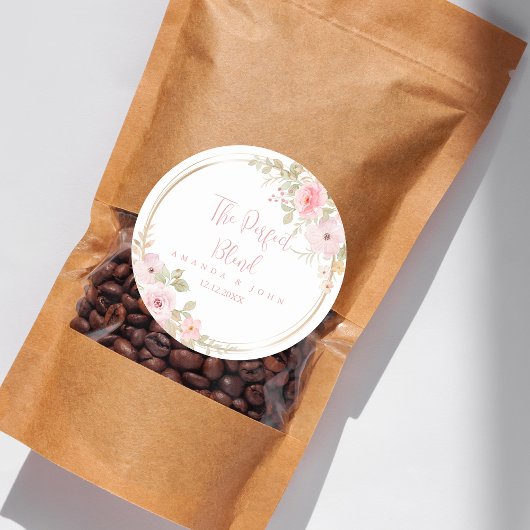 Perfecte mix bloem bruiloft koffie ronde sticker