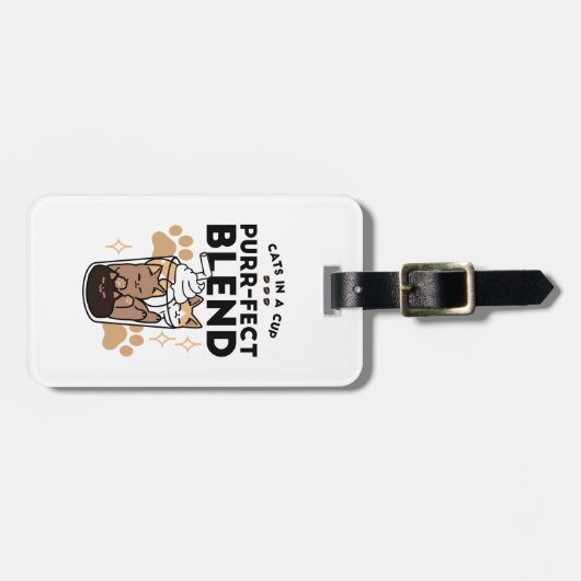 Perfecte Mix: Kat en Koffie Kunst voor Dierenliefh Bagagelabel (Voorkant horizontaal)