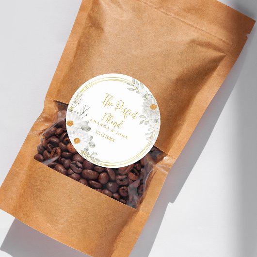 Perfecte mix witte bloem bruiloft koffie ronde sticker