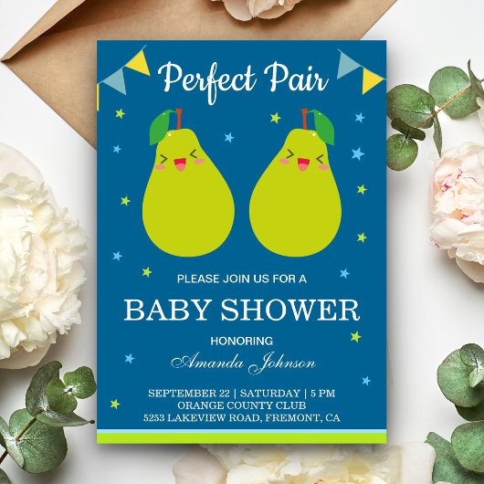 Perfecte Paar Leuke Peer Twin Baby shower Invitati Kaart