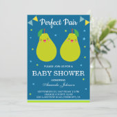 Perfecte Paar Leuke Peer Twin Baby shower Invitati Kaart (Staand voorkant)