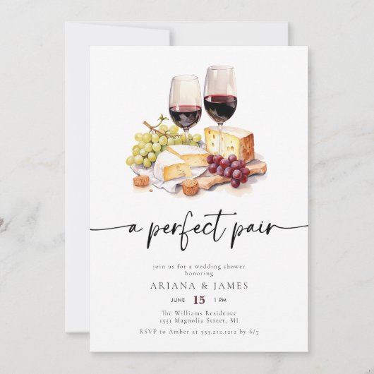 Perfecte Paar Waterverf Wijnkaas Trouwdouche Kaart (Voorkant)