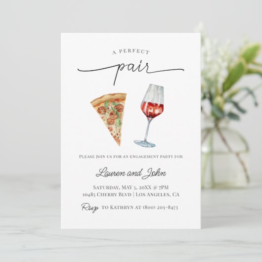 Perfecte Paar Wijn Pizza Verlovingsfeest Douche Kaart (Staand voorkant)