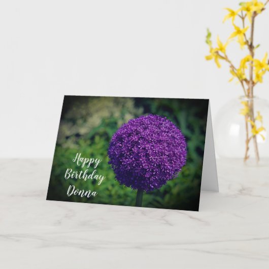 Perfecte Paarse Allium Flower Personalized Birthda Kaart (Gele Bloem)