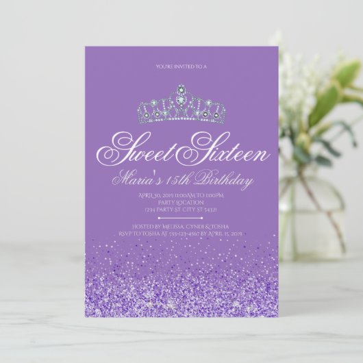 Perfecte Paarse glitter, 16 uitnodigingen (Staand voorkant)