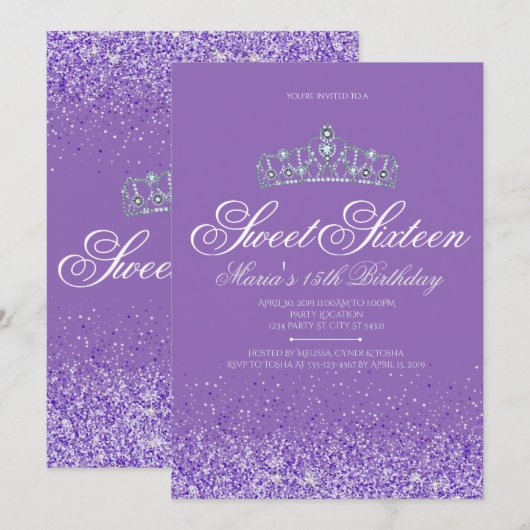 Perfecte Paarse glitter, 16 uitnodigingen (Voorkant / Achterkant)