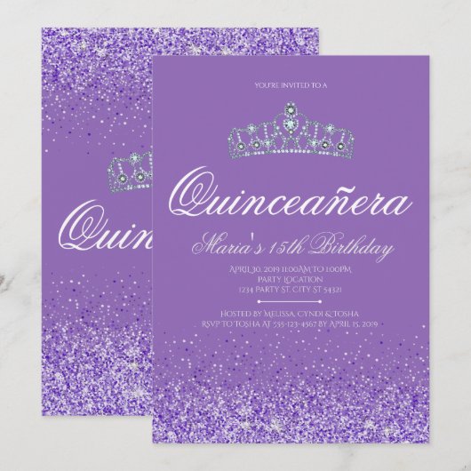 Perfecte Paarse glitter, Quinceanera-uitvindingen Kaart (Voorkant / Achterkant)