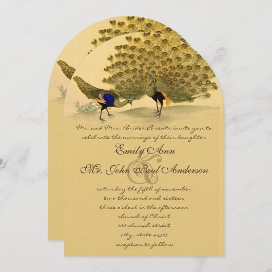 Perfecte Pair Peacock Gele Elegantie Kaart (Voorkant / Achterkant)