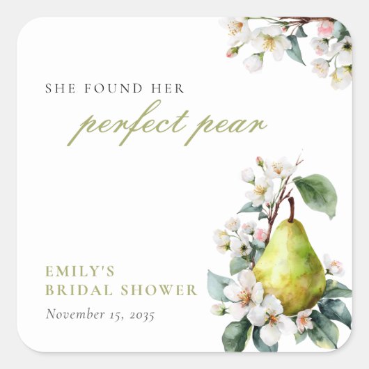 Perfecte Peer Bloem Bruids Shower Vierkante Sticker (Voorkant)