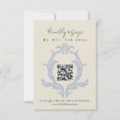 Perfecte Peer Bruiloftsuitnodiging | Blauwe Damast RSVP Kaartje (Voorkant)