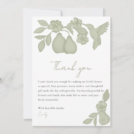 Perfecte Peren Bruidsuitnodiging | Saliegroen Bedankkaart (Voorkant)