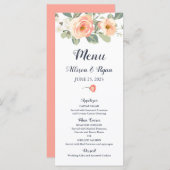 Perfecte perzik bloemen bruiloft menu (Voorkant / Achterkant)