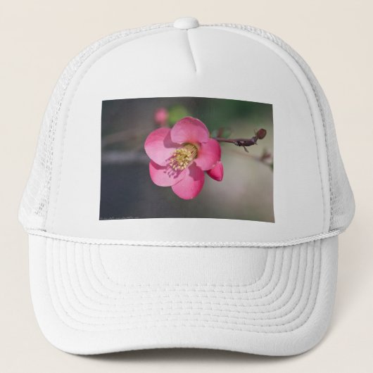 Perfecte roze bloeiende kweepel trucker pet (Voorkant)