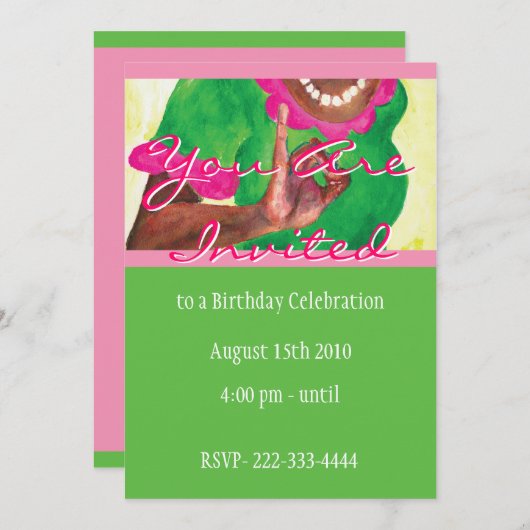 Perfecte Roze en groene Uitnodiging (Voorkant / Achterkant)
