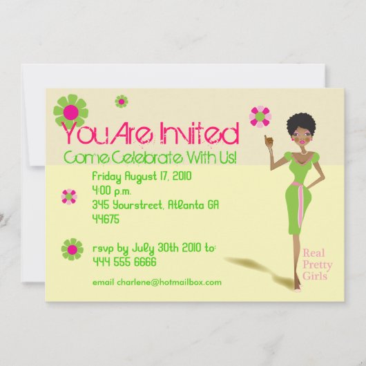 Perfecte Roze met Groene Uitnodiging (Voorkant)