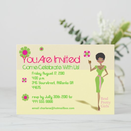 Perfecte Roze met Groene Uitnodiging (Staand voorkant)