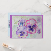 Perfecte roze pansies Waterverf Paarse groeten Kaart (Voorkant / Achterkant in situ)