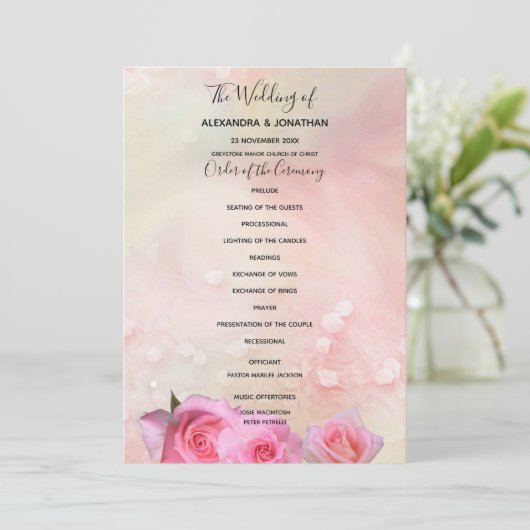 Perfecte roze weddenschapsprogramma programmakaart (Staand voorkant)