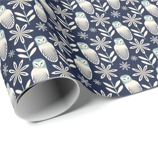 Perfecte Schuur Uil - blauwe achtergrond Cadeaupapier (Rol Hoek)