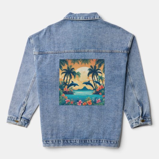 Perfecte tropische paradijs zonsondergang denim jacket (Achterkant)