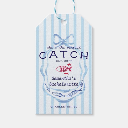 Perfecte vangst strand preppy vissen vrijgezellenf cadeaulabel (Voorkant)