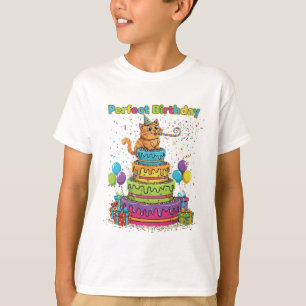 Perfecte Verjaardag Schattige Cartoon Kat op Regen T-shirt