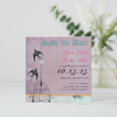 Perfecte vogelkooi van Plum Damask sparen de Datum Save The Date (Staand voorkant)