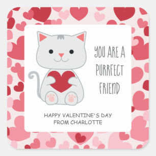 Perfecte Vriend Kat Klaslokaal Valentijnskaart Vierkante Sticker