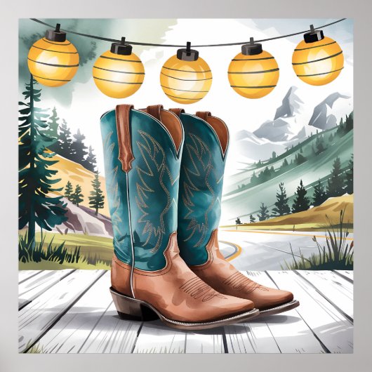 Perfecte Westerne Wall Art Cowboy Boots Land Poster (Voorkant)