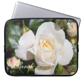 Perfecte witte roos bloemen laptophoes. Met naam. Laptop Sleeve