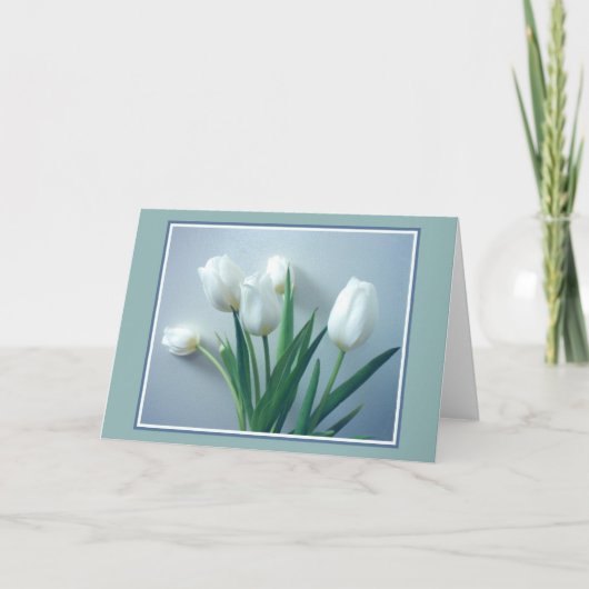 Perfecte Witte Tulpen op Blauwe Kaart (Voorkant)