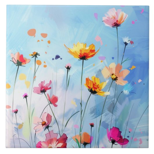 Perfecte zomerdag, zonnige lucht en bloeiende bloe tegeltje (Voorkant)