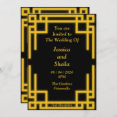 Perfecte zwart-gouden bruiloft uitnodiging, kaart (Voorkant / Achterkant)
