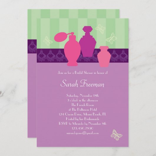Perfum Bottles Bridal Shower Invitation Kaart (Voorkant / Achterkant)